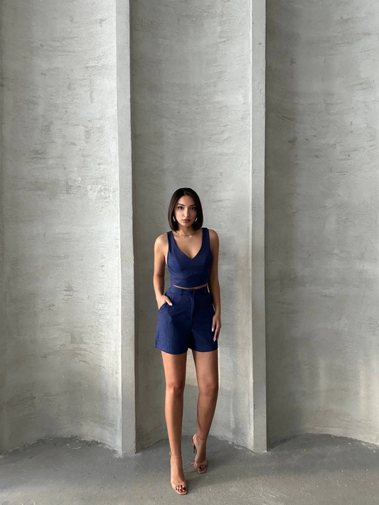 Şortlu keten takım s255014