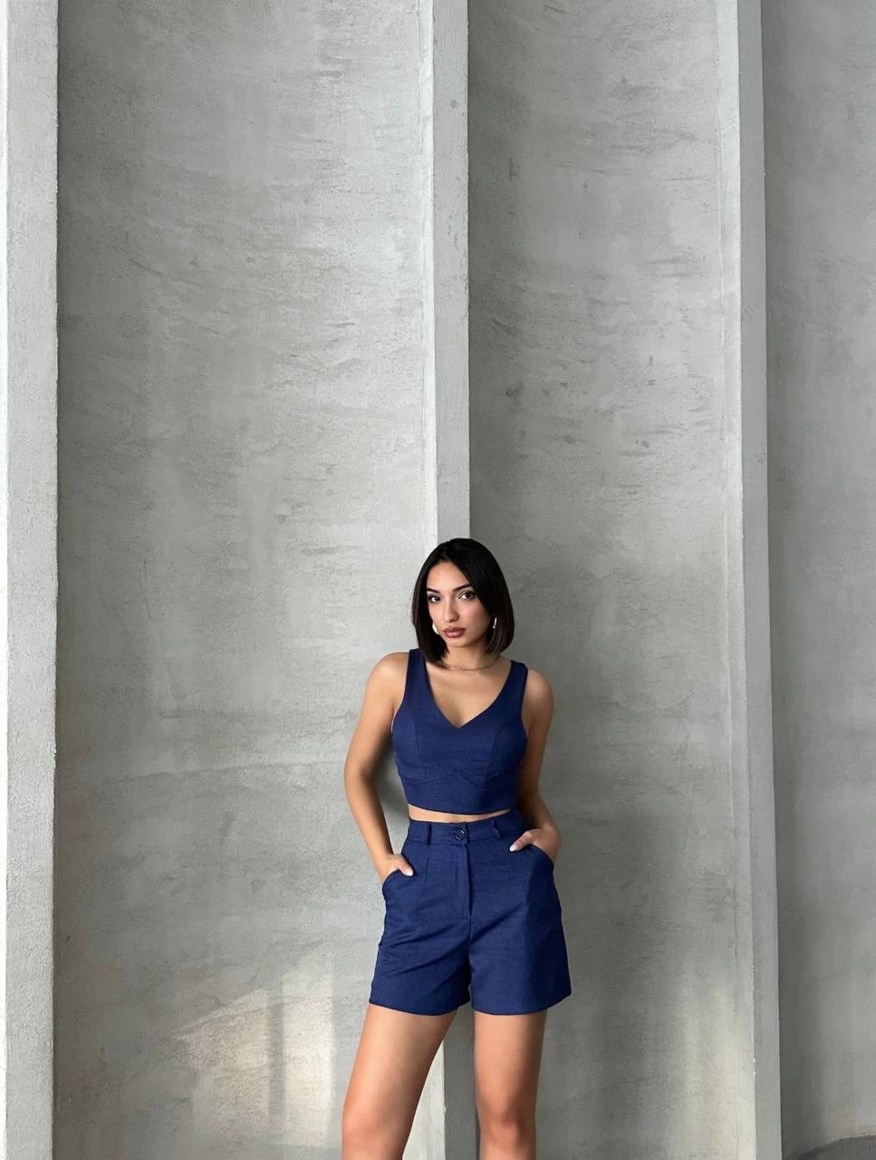 Şortlu keten takım s255014