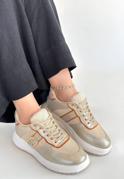 Tanwe Bej Cilt Bağcıklı Spor Ayakkabı