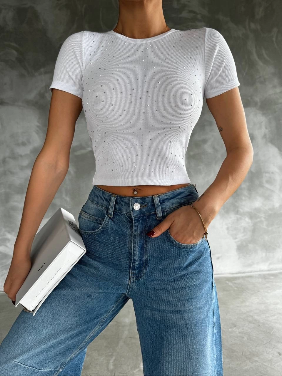 Taş baskılı kaş korse bluz