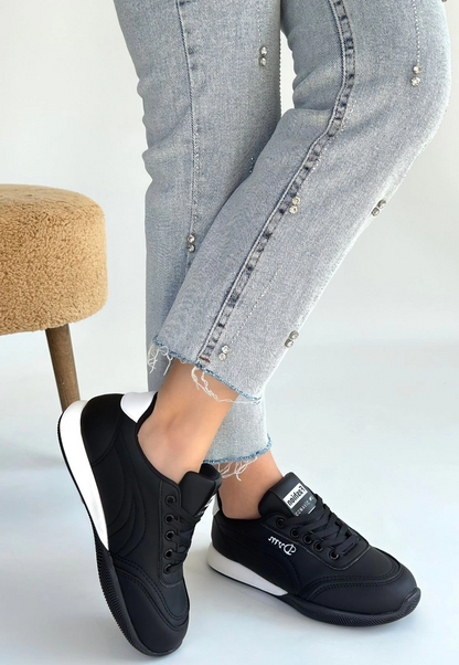 Tawen Siyah Cilt Bağcıklı Spor Ayakkabı