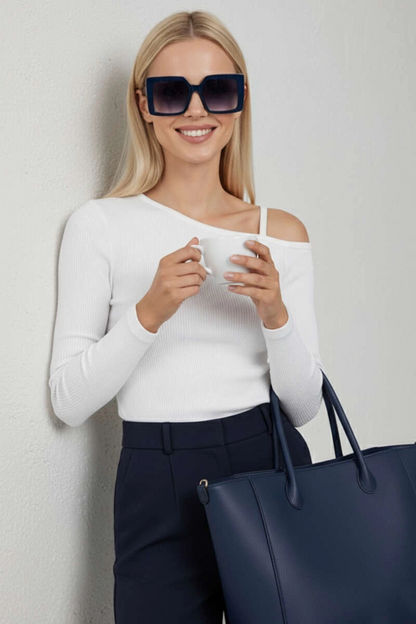 Tek Omuz İpli Bluz Beyaz T4328