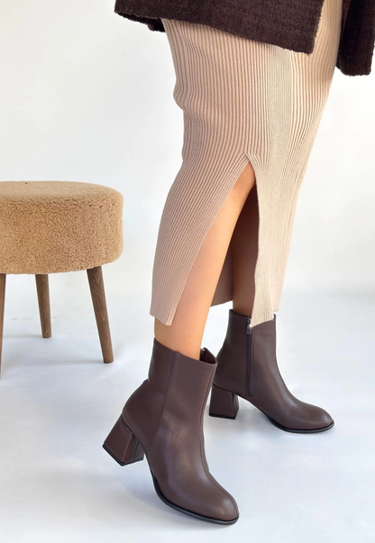 Tendy Kahverengi Cilt Topuklu Bot