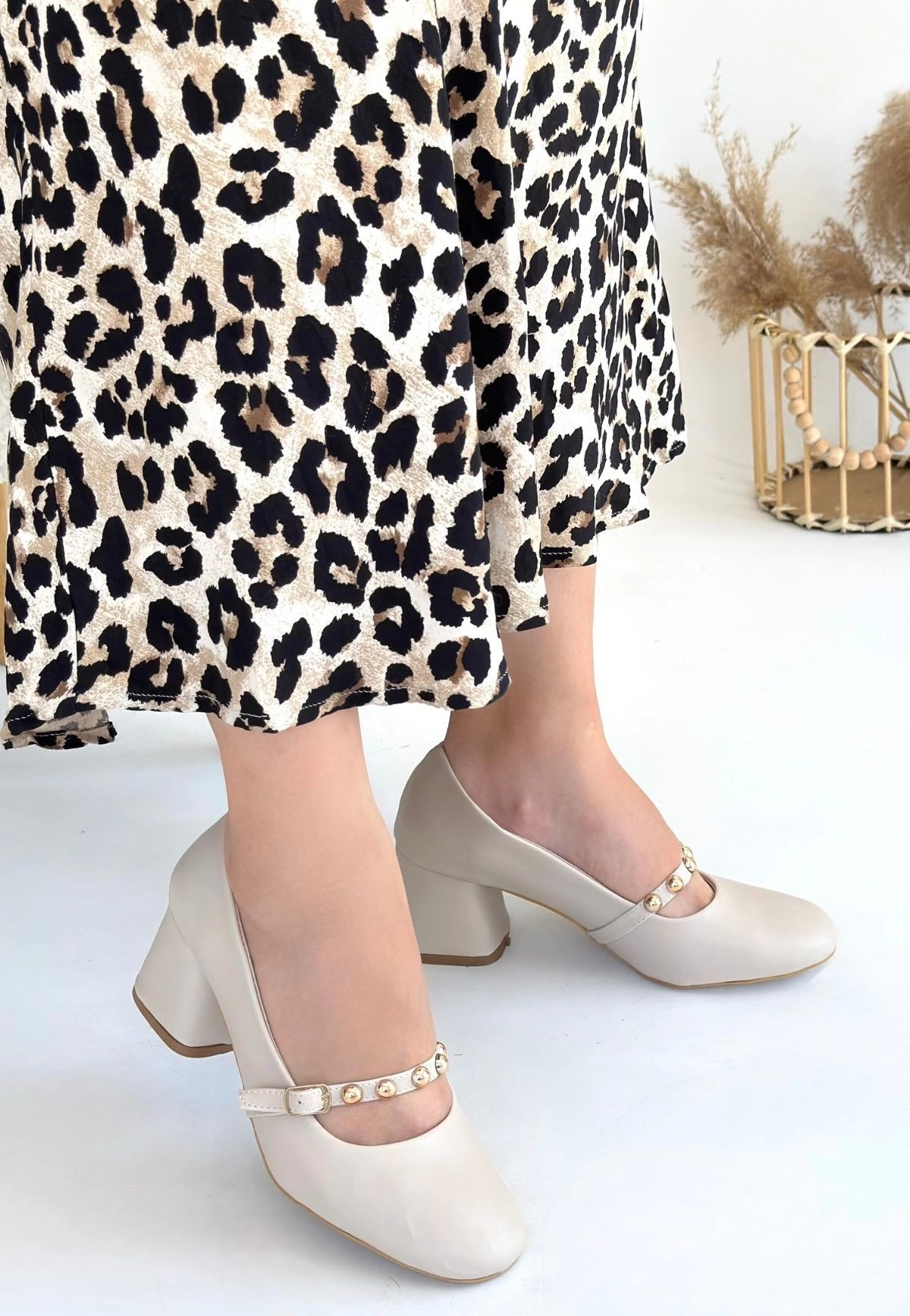 Tino Bej Cilt Topuklu Ayakkabı