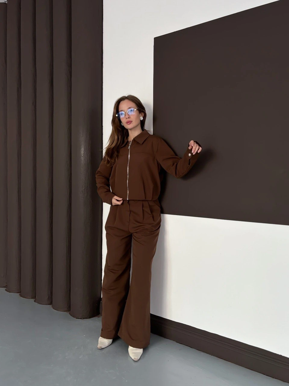 Trenç takım alt üst kahve ons