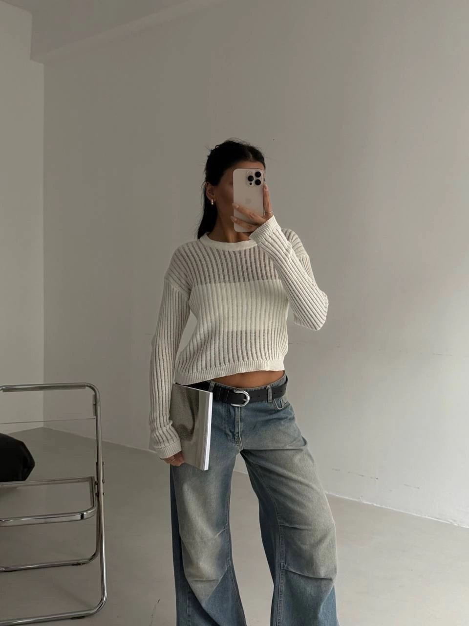 Triko transparent bluz beyaz