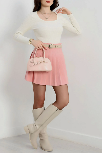 U yaka kaşkorse bluz beyaz A132