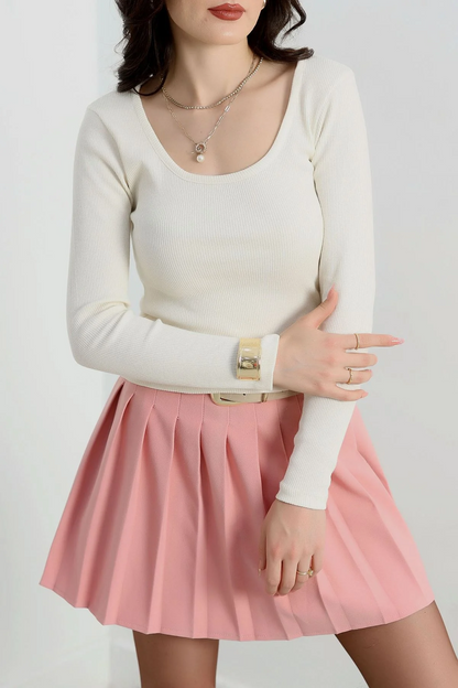 U yaka kaşkorse bluz beyaz A132