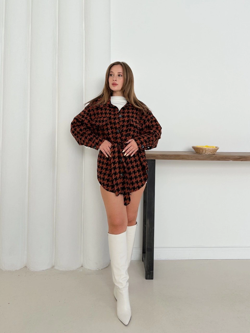 Uzun kaşe gömlek kahvesiyah st255812