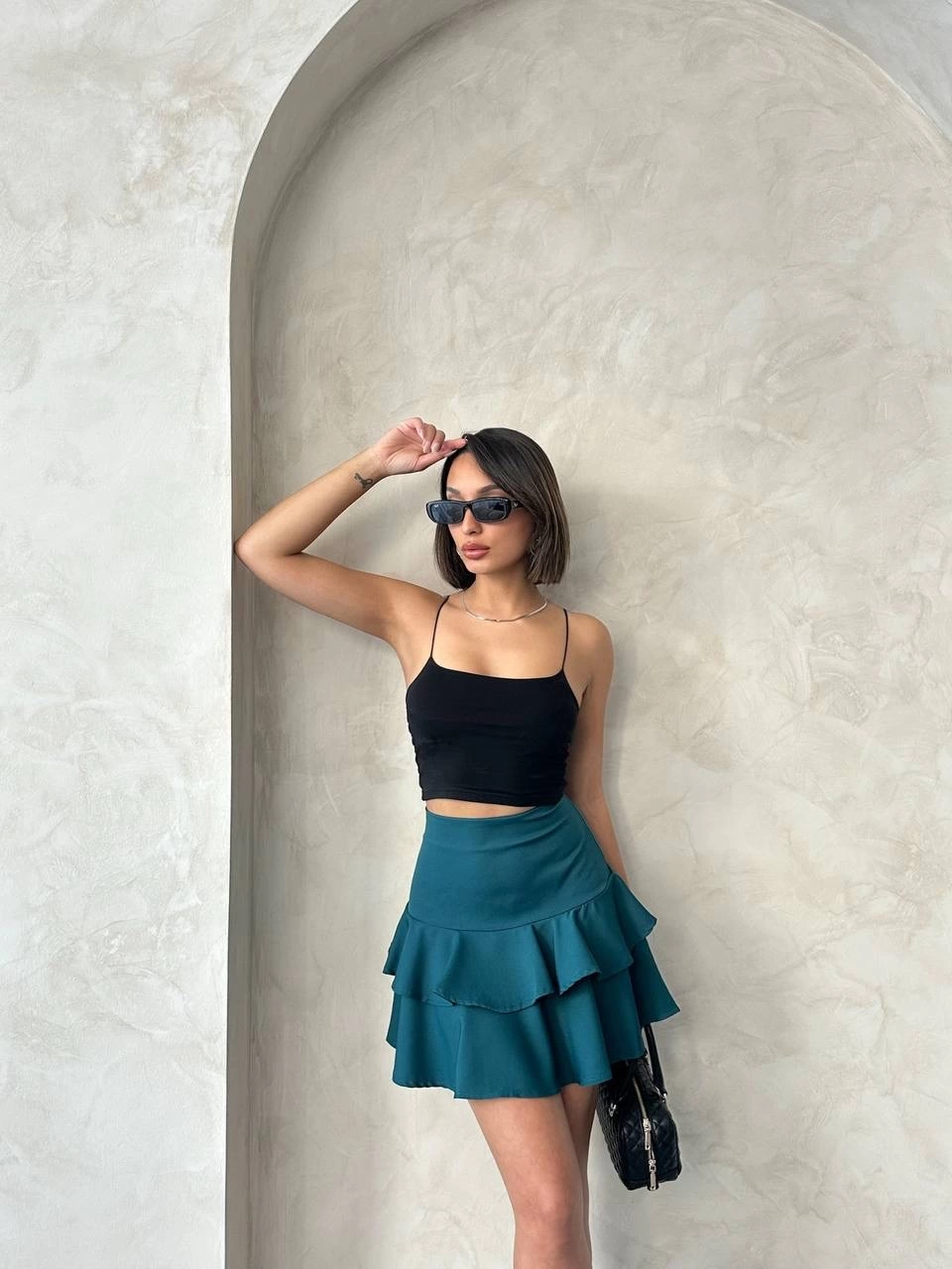 Valonlu fırfırlı etek yeşil s24681