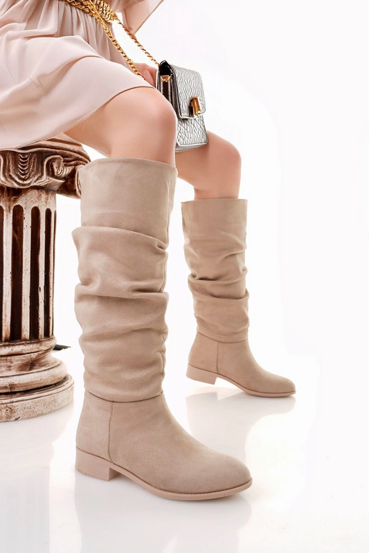 Winda Bej Süet Körüklü Çizme