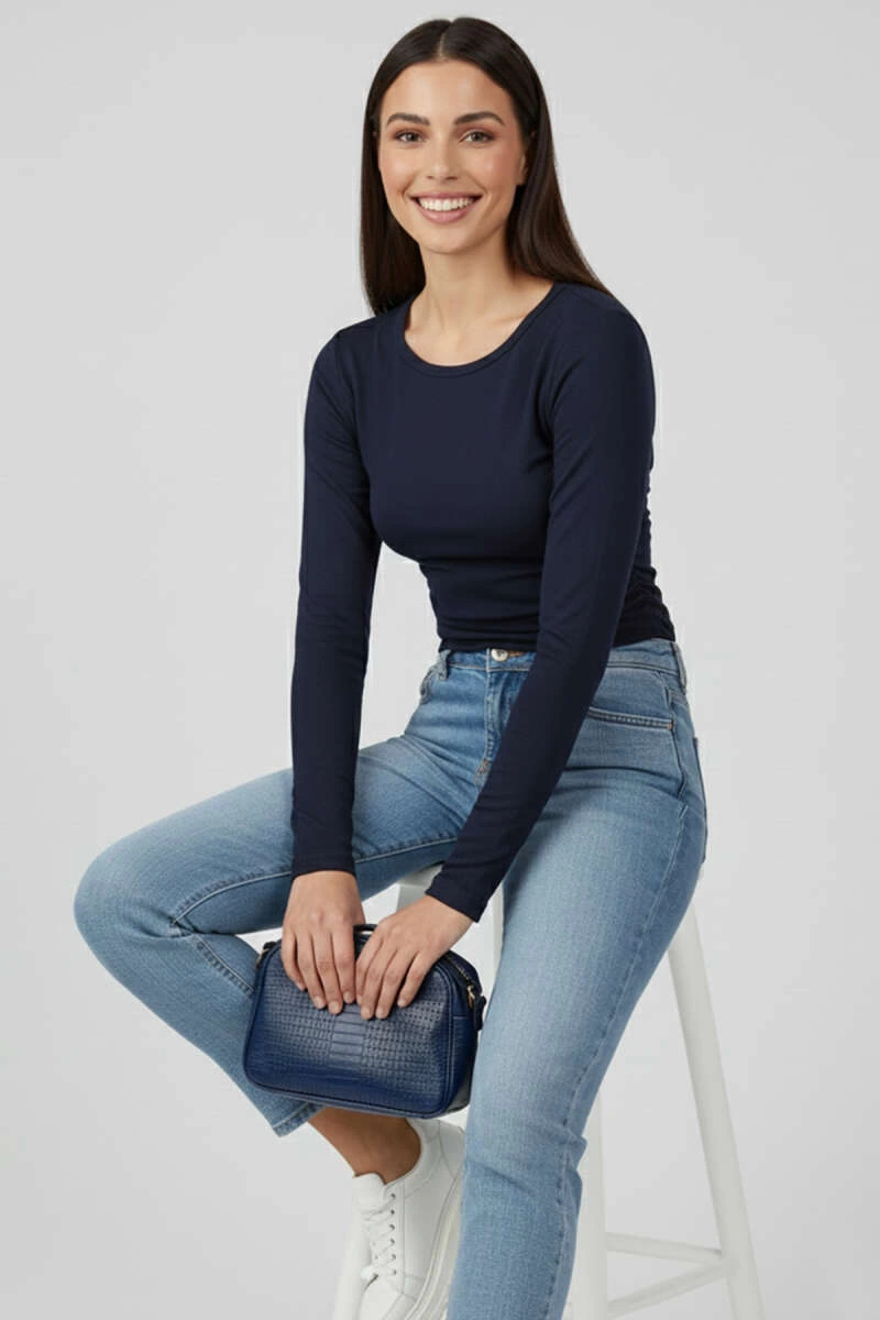 Yanı Büzgülü bluz Lacivert T4322