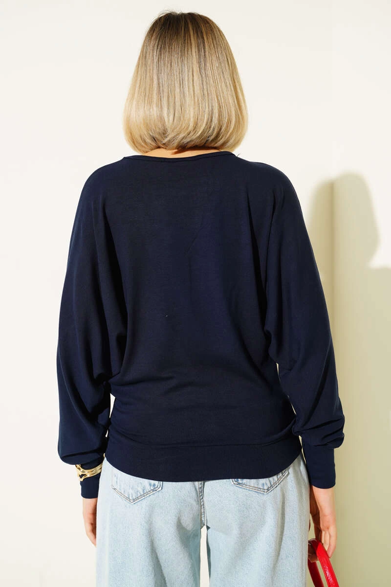 Yarasa Kol Salaş Bluz Lacivert T4273