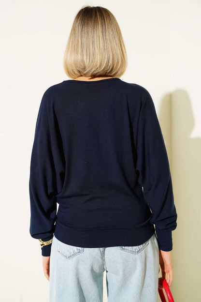 Yarasa Kol Salaş Bluz Lacivert T4273