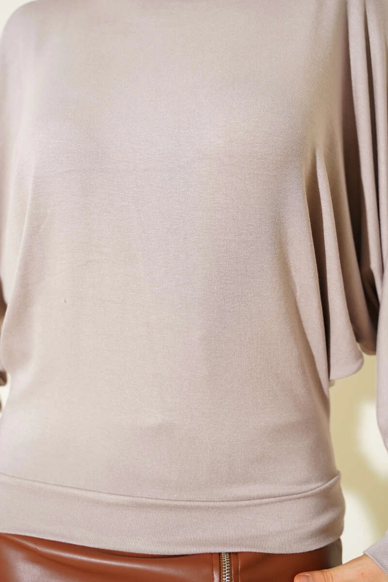 Yarasa Kol Salaş Bluz Vizon T4273