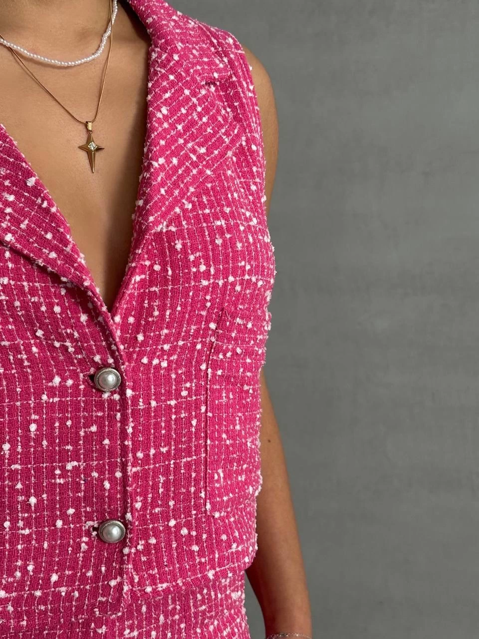 Yelekli şort takım pembe