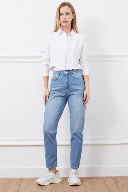 Yüksek bel mom jean pantolon