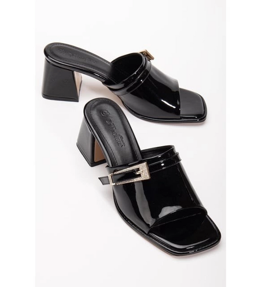 Ziva Siyah Rugan Topuklu Terlik